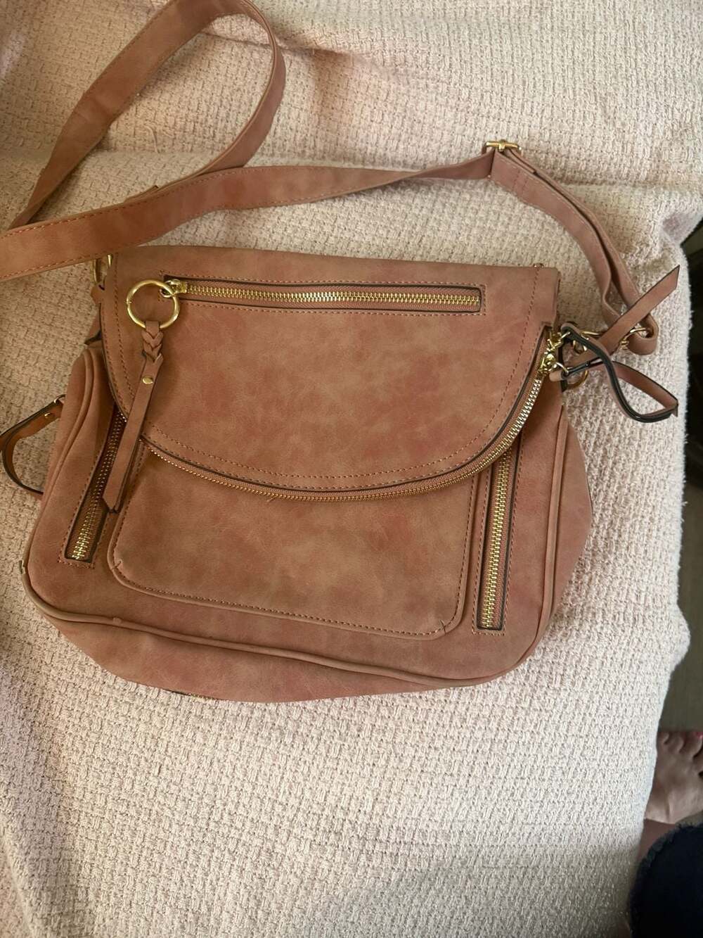 Multi-Zip Convertible Crossbody Messenger Bag in Clay